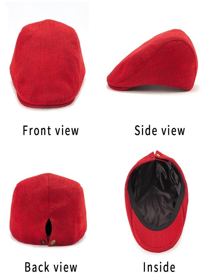 LADYBRO 2Pack Unisex Flat Cap Newsboy Hats for Men Women, Summer Casual Adjustable (Cotton, Polyester, 04486 Black+Red) - Image 4